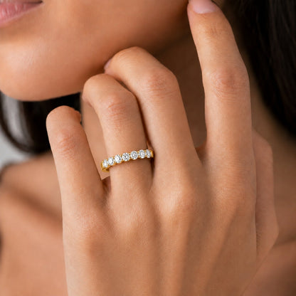 Lab-Grown Diamond Round Seven-Stone Wedding Ring in 14K White Gold or 14K Yellow Gold