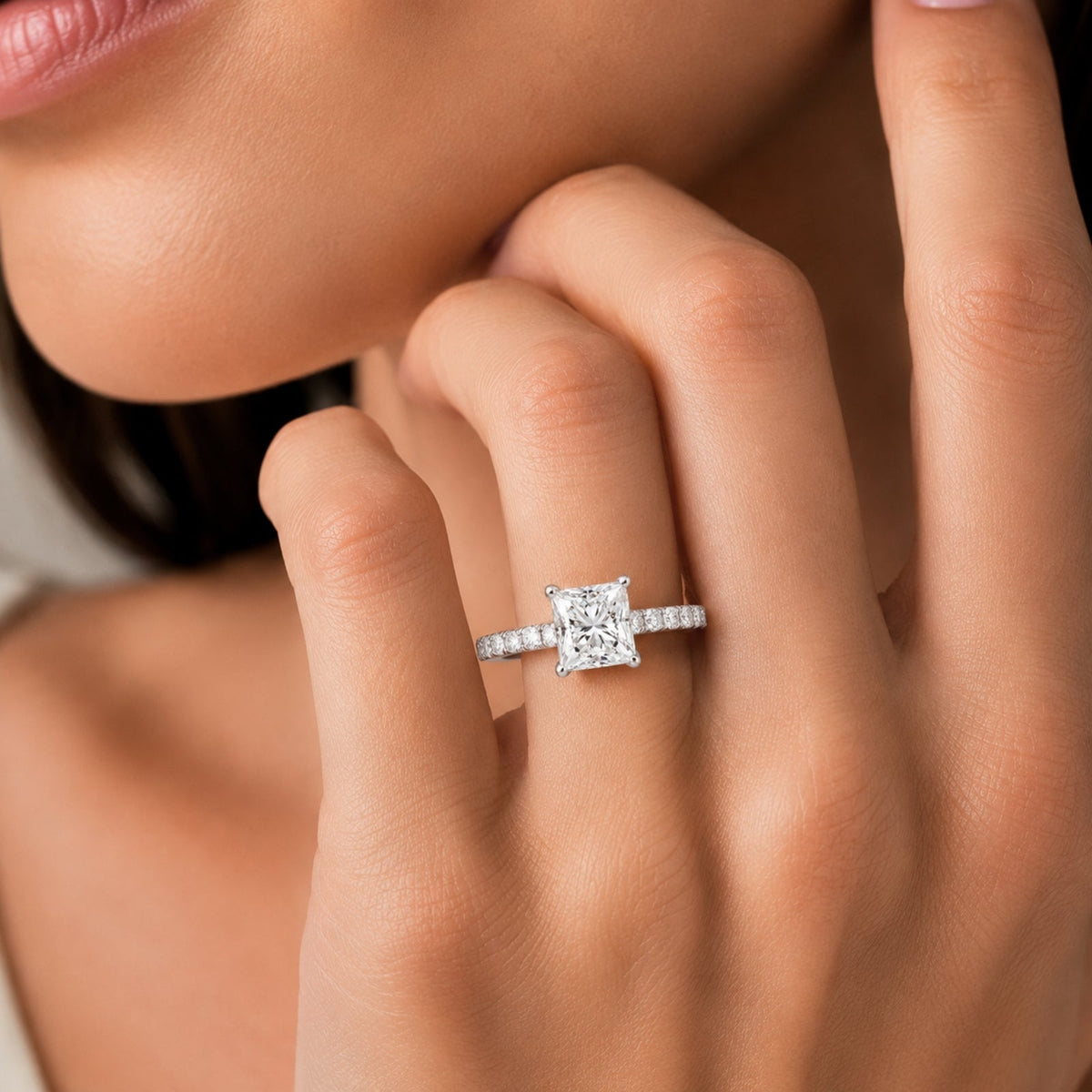 Lab-Grown Diamond Princess Solitaire Wedding Ring in 14K White Gold or 14K Yellow Gold