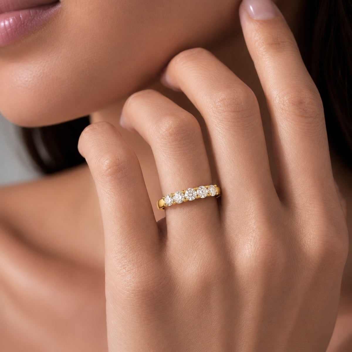 Lab-Grown Diamond Round Five-Stone Wedding Ring in 14K White Gold or 14K Yellow Gold