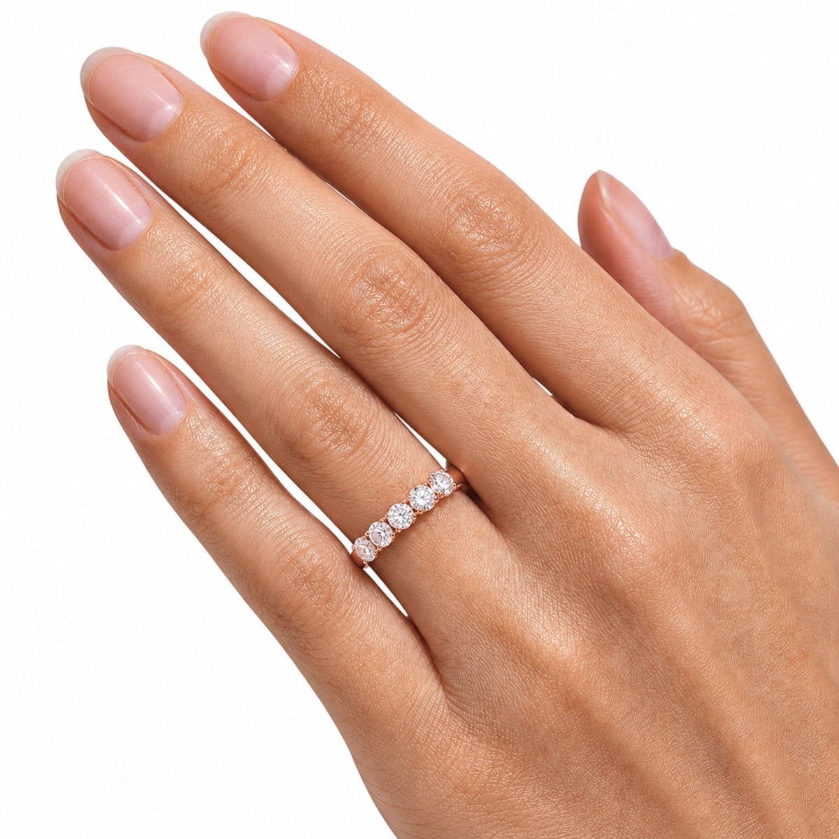 Lab-Grown Diamond Round Five-Stone Wedding Ring in 14K White Gold or 14K Yellow Gold
