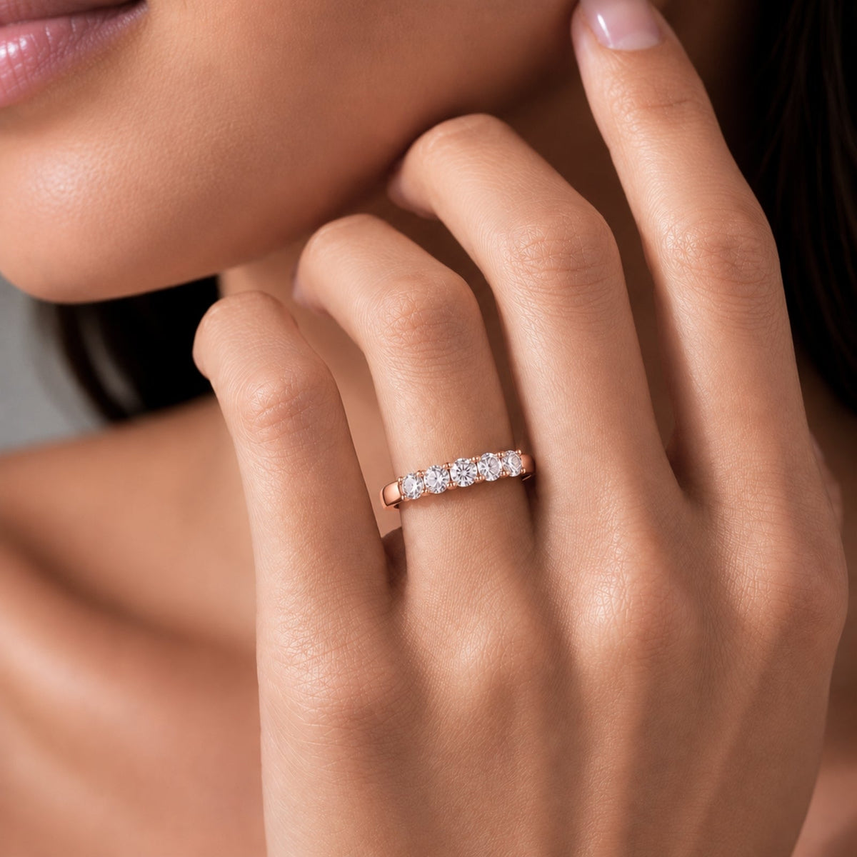 Lab-Grown Diamond Round Five-Stone Wedding Ring in 14K White Gold or 14K Yellow Gold