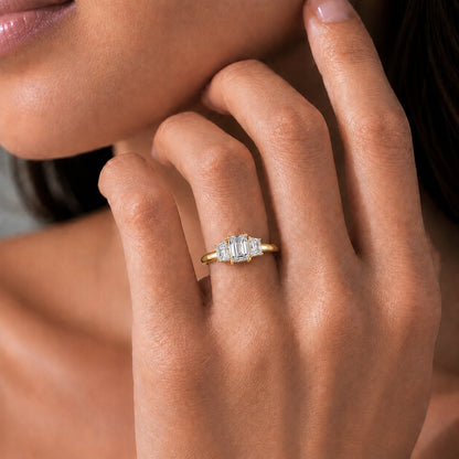 3 ct. T.W. Lab-Grown Diamond Emerald-Cut Three-Stone Wedding Ring in 14K White Gold or 14K Yellow Gold