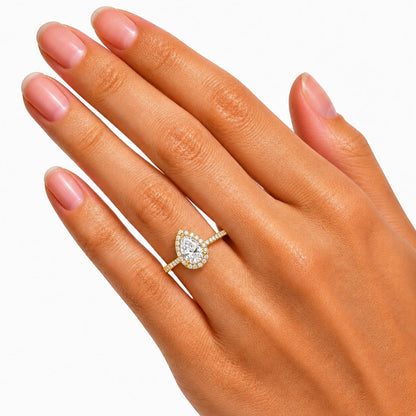 Lab-Grown Diamond Pear Halo Engagement Ring in 14K White Gold or 14K Yellow Gold