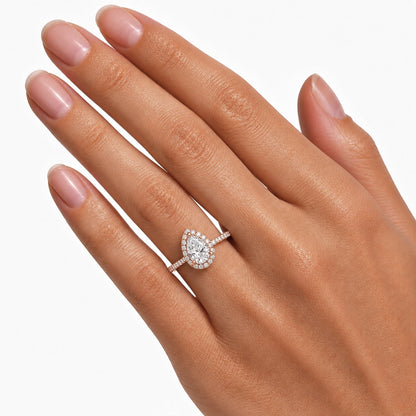Lab-Grown Diamond Pear Halo Engagement Ring in 14K White Gold or 14K Yellow Gold