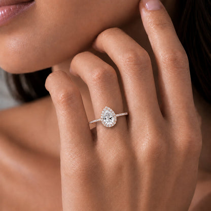 Lab-Grown Diamond Pear Halo Engagement Ring in 14K White Gold or 14K Yellow Gold