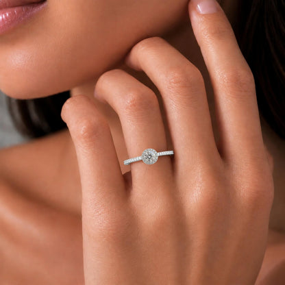 Lab-Grown Diamond Round Halo Engagement Ring in 14K White Gold or 14K Yellow Gold