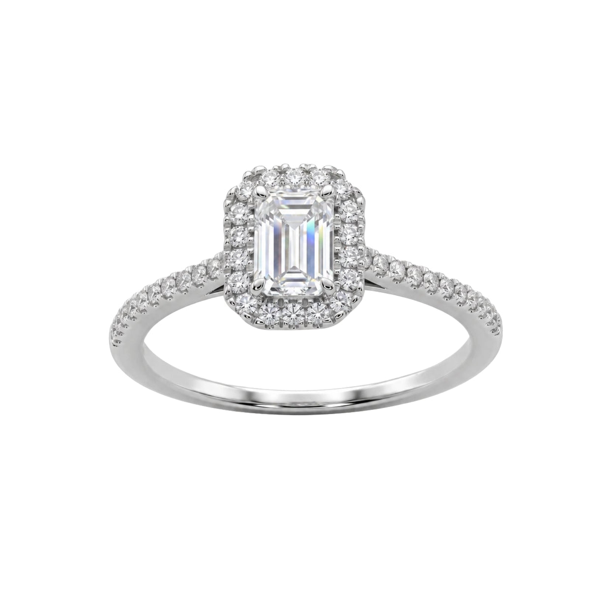 Lab-Grown Diamond Emerald-Cut Halo Engagement Ring in 14K White Gold or 14K Yellow Gold