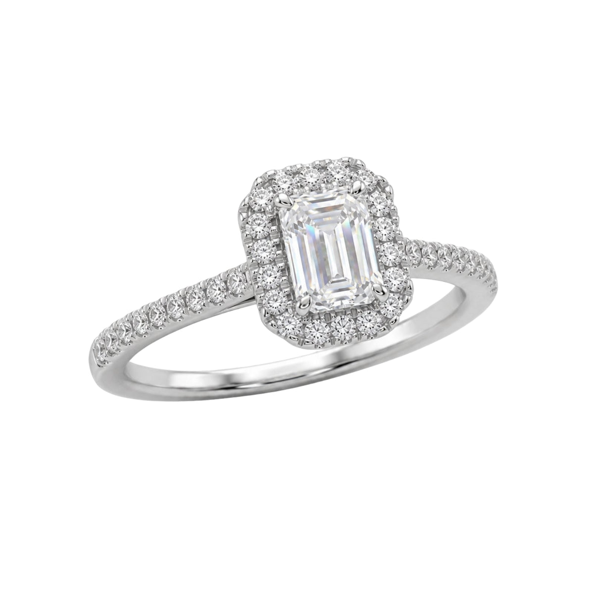 Lab-Grown Diamond Emerald-Cut Halo Engagement Ring in 14K White Gold or 14K Yellow Gold