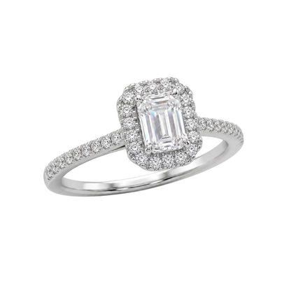 Lab-Grown Diamond Emerald-Cut Halo Engagement Ring in 14K White Gold or 14K Yellow Gold