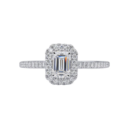 Lab-Grown Diamond Emerald-Cut Halo Engagement Ring in 14K White Gold or 14K Yellow Gold