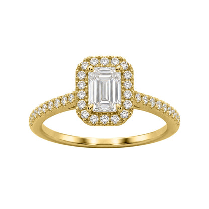 Lab-Grown Diamond Emerald-Cut Halo Engagement Ring in 14K White Gold or 14K Yellow Gold