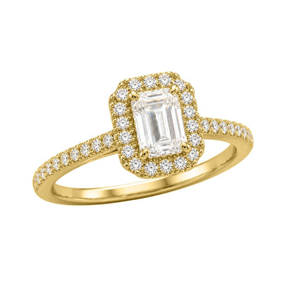 Lab-Grown Diamond Emerald-Cut Halo Engagement Ring in 14K White Gold or 14K Yellow Gold