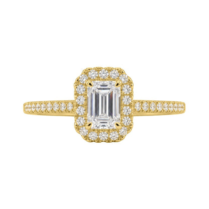 Lab-Grown Diamond Emerald-Cut Halo Engagement Ring in 14K White Gold or 14K Yellow Gold