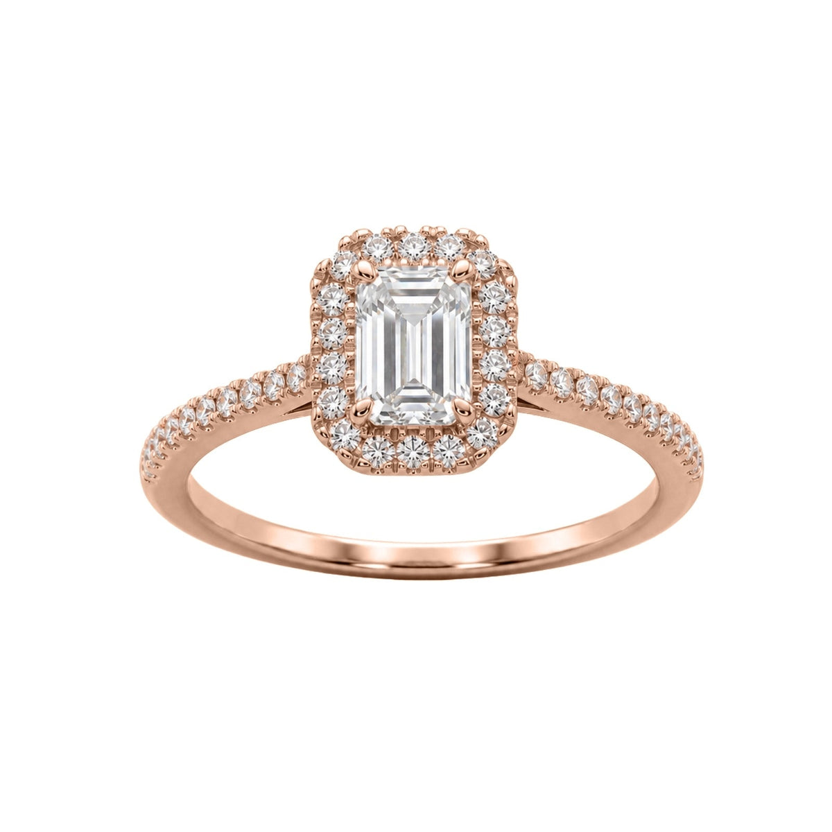 Lab-Grown Diamond Emerald-Cut Halo Engagement Ring in 14K White Gold or 14K Yellow Gold