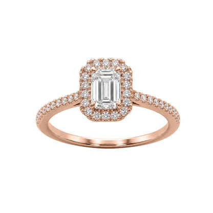Lab-Grown Diamond Emerald-Cut Halo Engagement Ring in 14K White Gold or 14K Yellow Gold