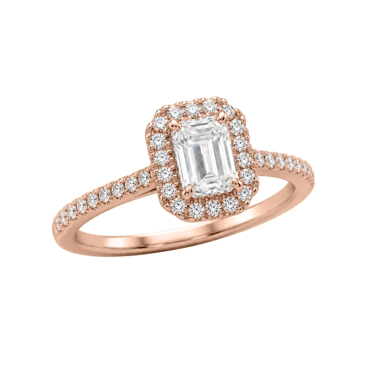 Lab-Grown Diamond Emerald-Cut Halo Engagement Ring in 14K White Gold or 14K Yellow Gold