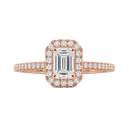 Lab-Grown Diamond Emerald-Cut Halo Engagement Ring in 14K White Gold or 14K Yellow Gold