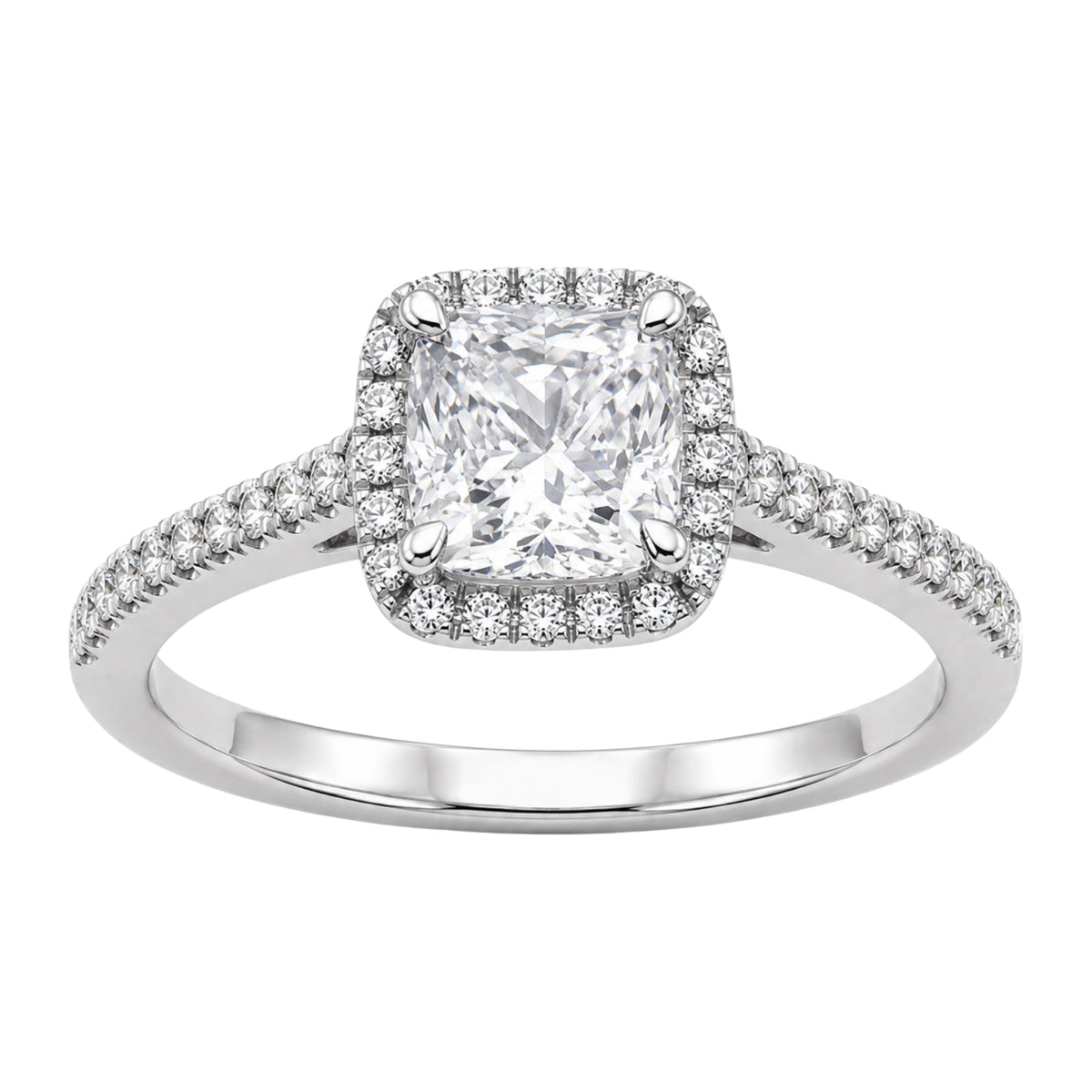Lab-Grown Diamond Cushion Halo Engagement Ring in 14K White Gold or 14K Yellow Gold