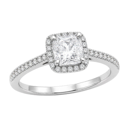 Lab-Grown Diamond Cushion Halo Engagement Ring in 14K White Gold or 14K Yellow Gold
