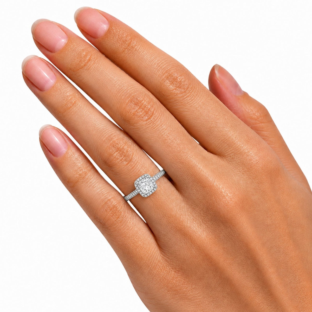 Lab-Grown Diamond Cushion Halo Engagement Ring in 14K White Gold or 14K Yellow Gold