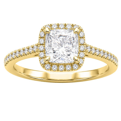 Lab-Grown Diamond Cushion Halo Engagement Ring in 14K White Gold or 14K Yellow Gold