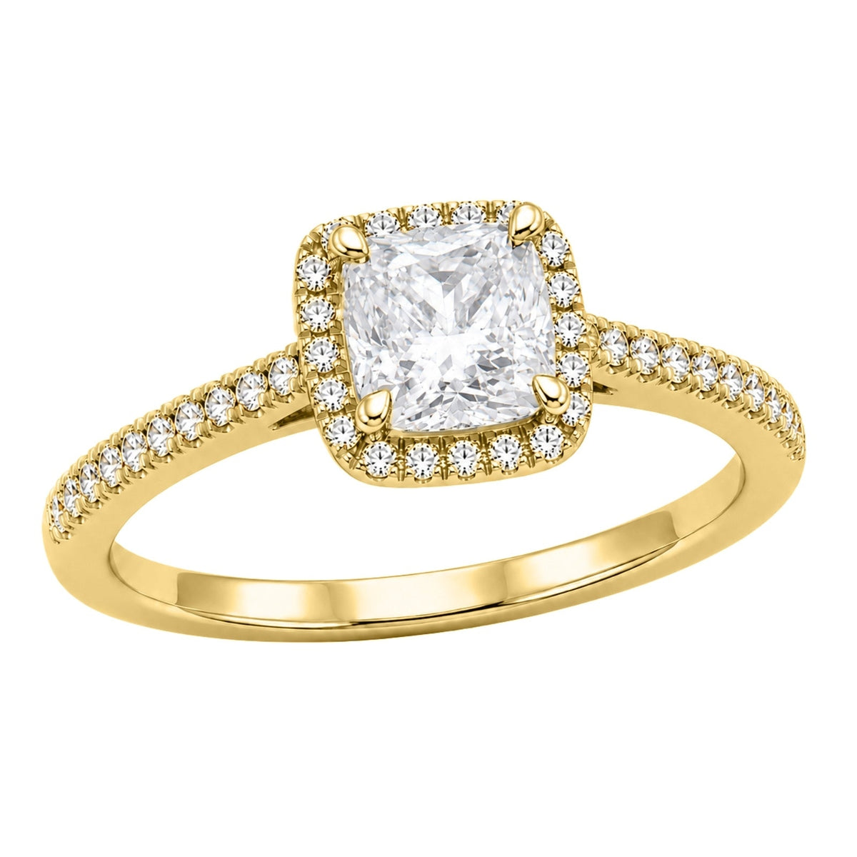 Lab-Grown Diamond Cushion Halo Engagement Ring in 14K White Gold or 14K Yellow Gold