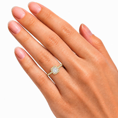 Lab-Grown Diamond Cushion Halo Engagement Ring in 14K White Gold or 14K Yellow Gold