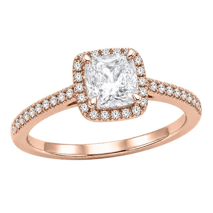 Lab-Grown Diamond Cushion Halo Engagement Ring in 14K White Gold or 14K Yellow Gold