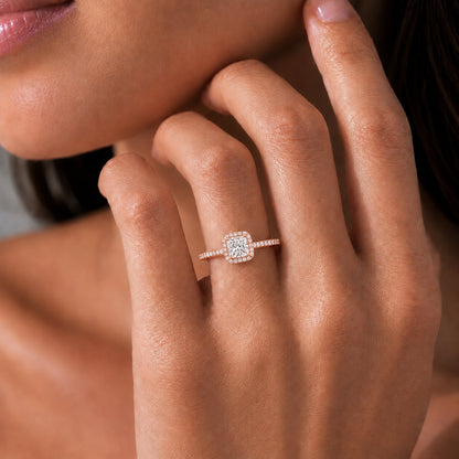 Lab-Grown Diamond Cushion Halo Engagement Ring in 14K White Gold or 14K Yellow Gold