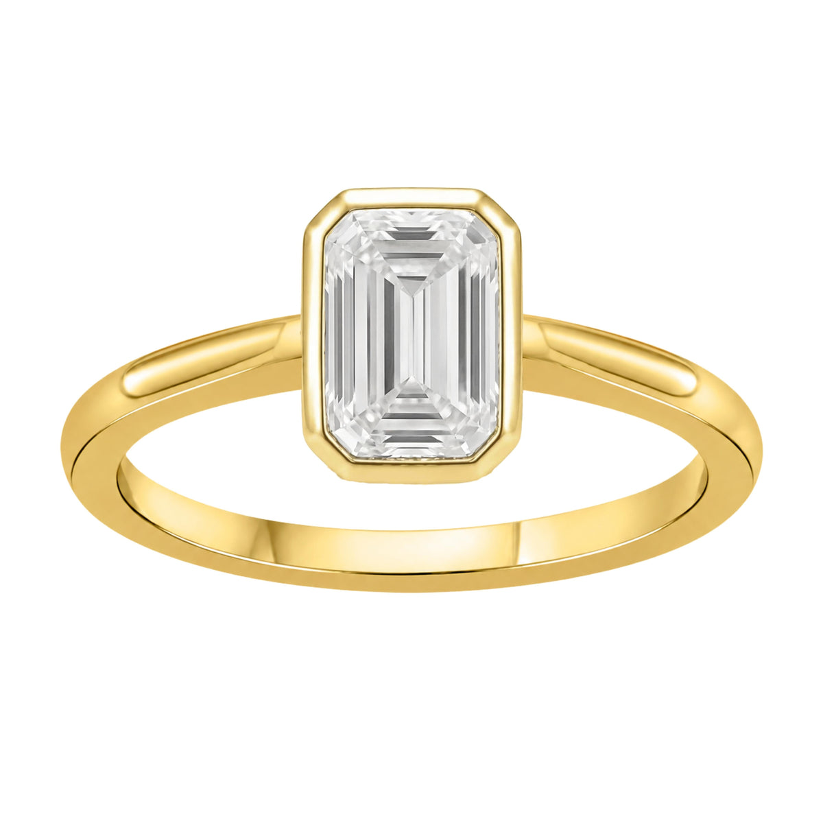 1 to 6 ct. T.W. Lab-Grown Diamond Emerald-Cut Solitaire Bezel Engagement Ring in 14K White Gold or 14K Yellow Gold