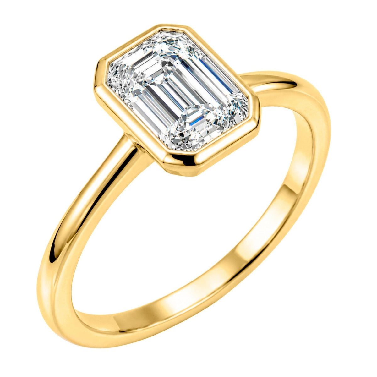 1 to 6 ct. T.W. Lab-Grown Diamond Emerald-Cut Solitaire Bezel Engagement Ring in 14K White Gold or 14K Yellow Gold