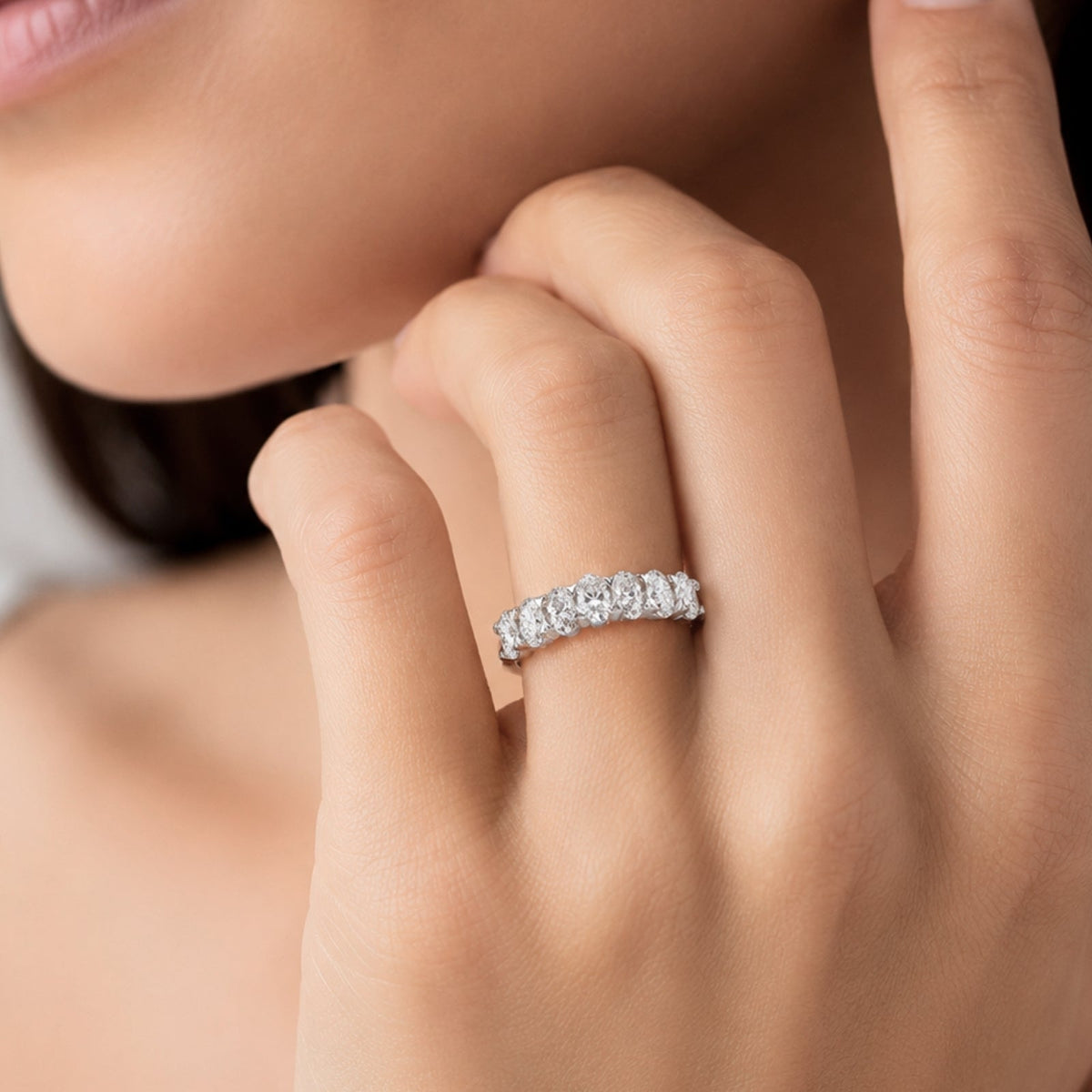 Lab-Grown Diamond Oval Seven-Stone Wedding Ring in 14K White Gold or 14K Yellow Gold