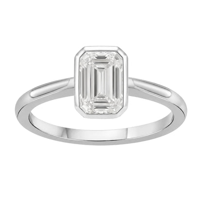 1 to 6 ct. T.W. Lab-Grown Diamond Emerald-Cut Solitaire Bezel Engagement Ring in 14K White Gold or 14K Yellow Gold