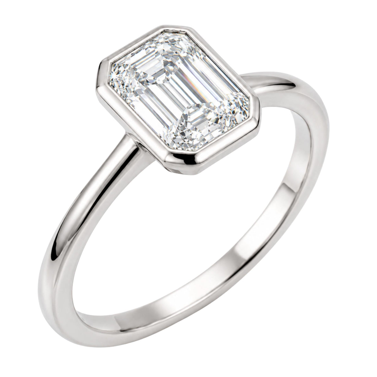 1 to 6 ct. T.W. Lab-Grown Diamond Emerald-Cut Solitaire Bezel Engagement Ring in 14K White Gold or 14K Yellow Gold