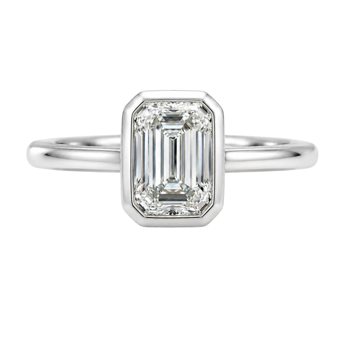 1 to 6 ct. T.W. Lab-Grown Diamond Emerald-Cut Solitaire Bezel Engagement Ring in 14K White Gold or 14K Yellow Gold