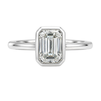 1 to 6 ct. T.W. Lab-Grown Diamond Emerald-Cut Solitaire Bezel Engagement Ring in 14K White Gold or 14K Yellow Gold