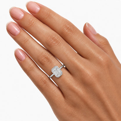 1 to 6 ct. T.W. Lab-Grown Diamond Emerald-Cut Solitaire Bezel Engagement Ring in 14K White Gold or 14K Yellow Gold