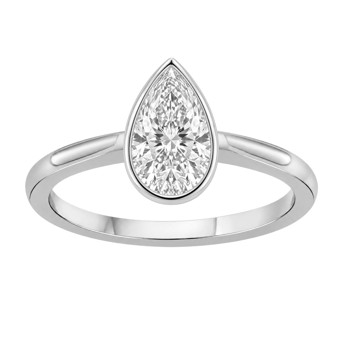 1 to 6 ct. T.W. Lab-Grown Diamond Pear Cut Solitaire Bezel Engagement Ring in 14K White Gold or 14K Yellow Gold