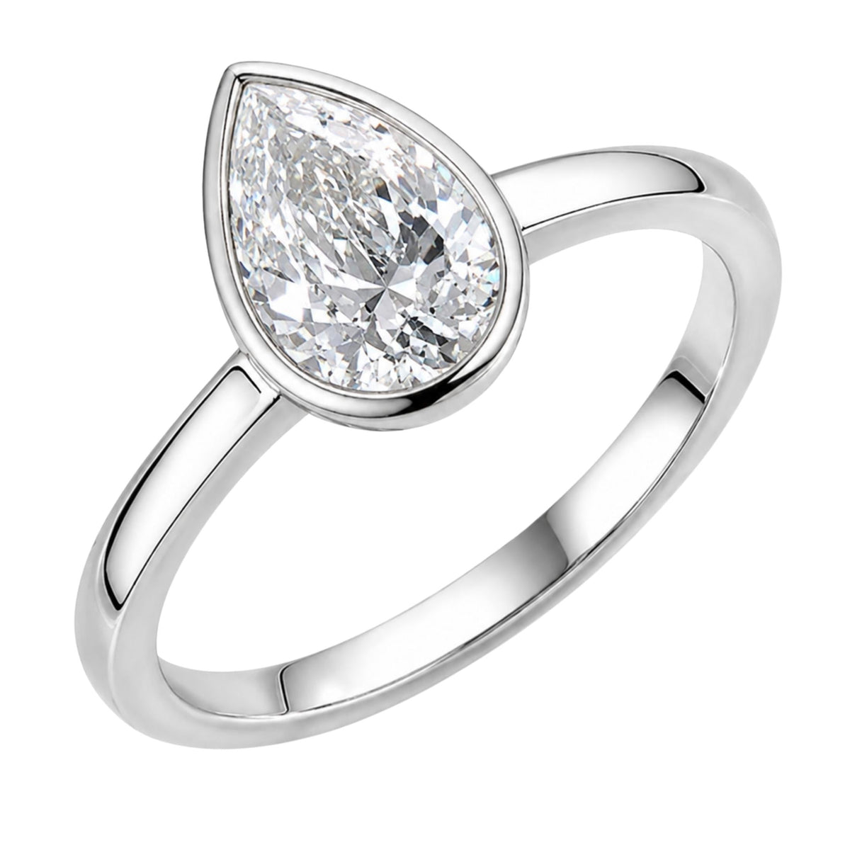 1 to 6 ct. T.W. Lab-Grown Diamond Pear Cut Solitaire Bezel Engagement Ring in 14K White Gold or 14K Yellow Gold