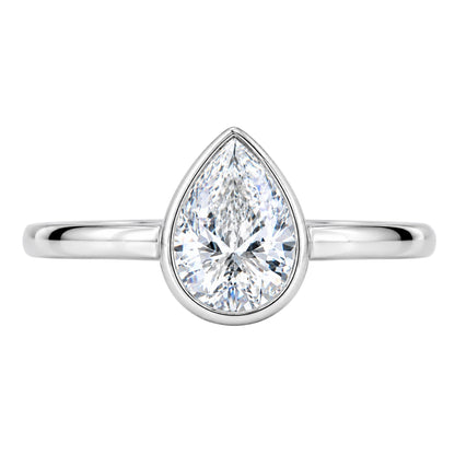 1 to 6 ct. T.W. Lab-Grown Diamond Pear Cut Solitaire Bezel Engagement Ring in 14K White Gold or 14K Yellow Gold