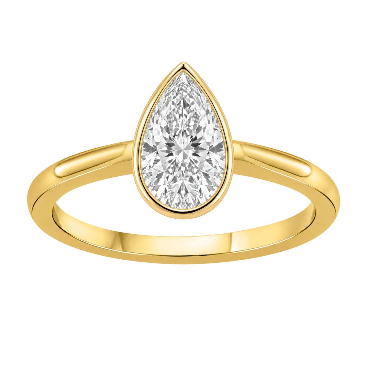 1 to 6 ct. T.W. Lab-Grown Diamond Pear Cut Solitaire Bezel Engagement Ring in 14K White Gold or 14K Yellow Gold