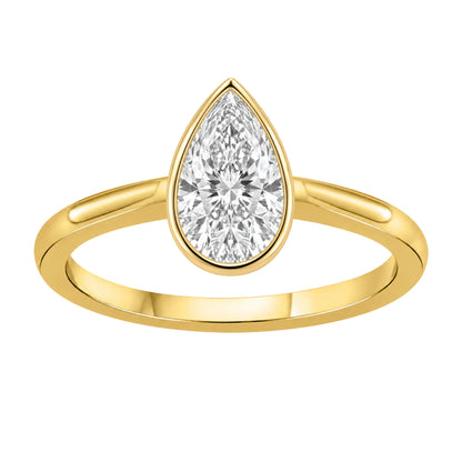 1 to 6 ct. T.W. Lab-Grown Diamond Pear Cut Solitaire Bezel Engagement Ring in 14K White Gold or 14K Yellow Gold