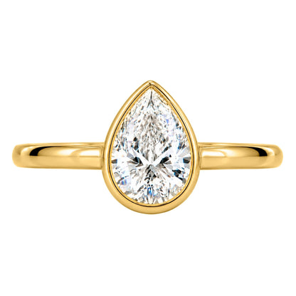 1 to 6 ct. T.W. Lab-Grown Diamond Pear Cut Solitaire Bezel Engagement Ring in 14K White Gold or 14K Yellow Gold