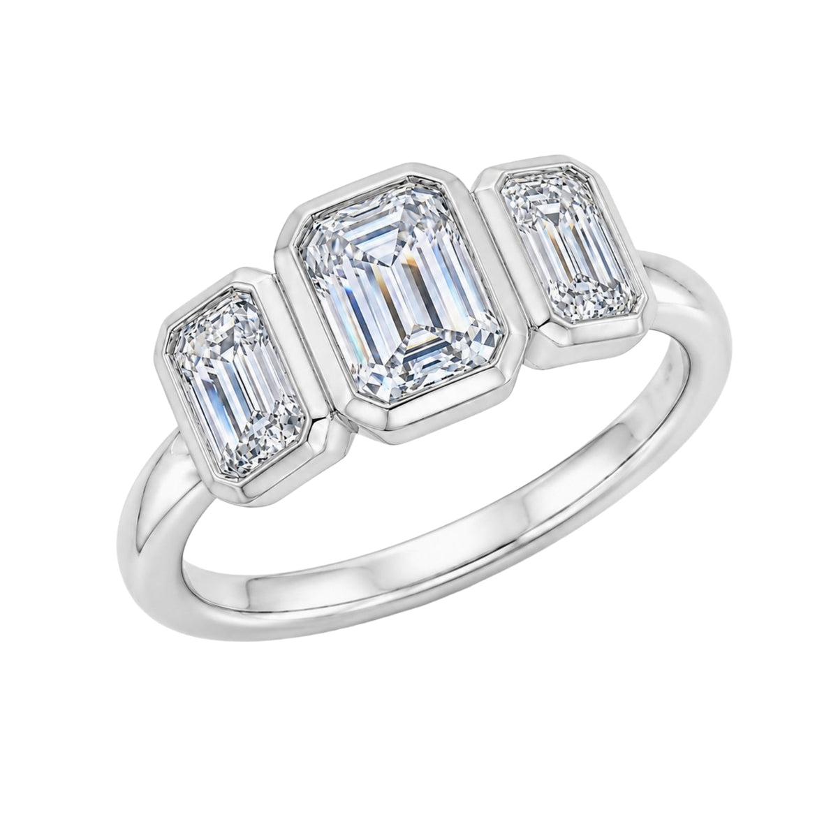 2.5 ct. T.W. Lab-Grown Diamond Emerald-Cut Three-Stone Engagement Ring in 14K White Gold or 14K Yellow Gold
