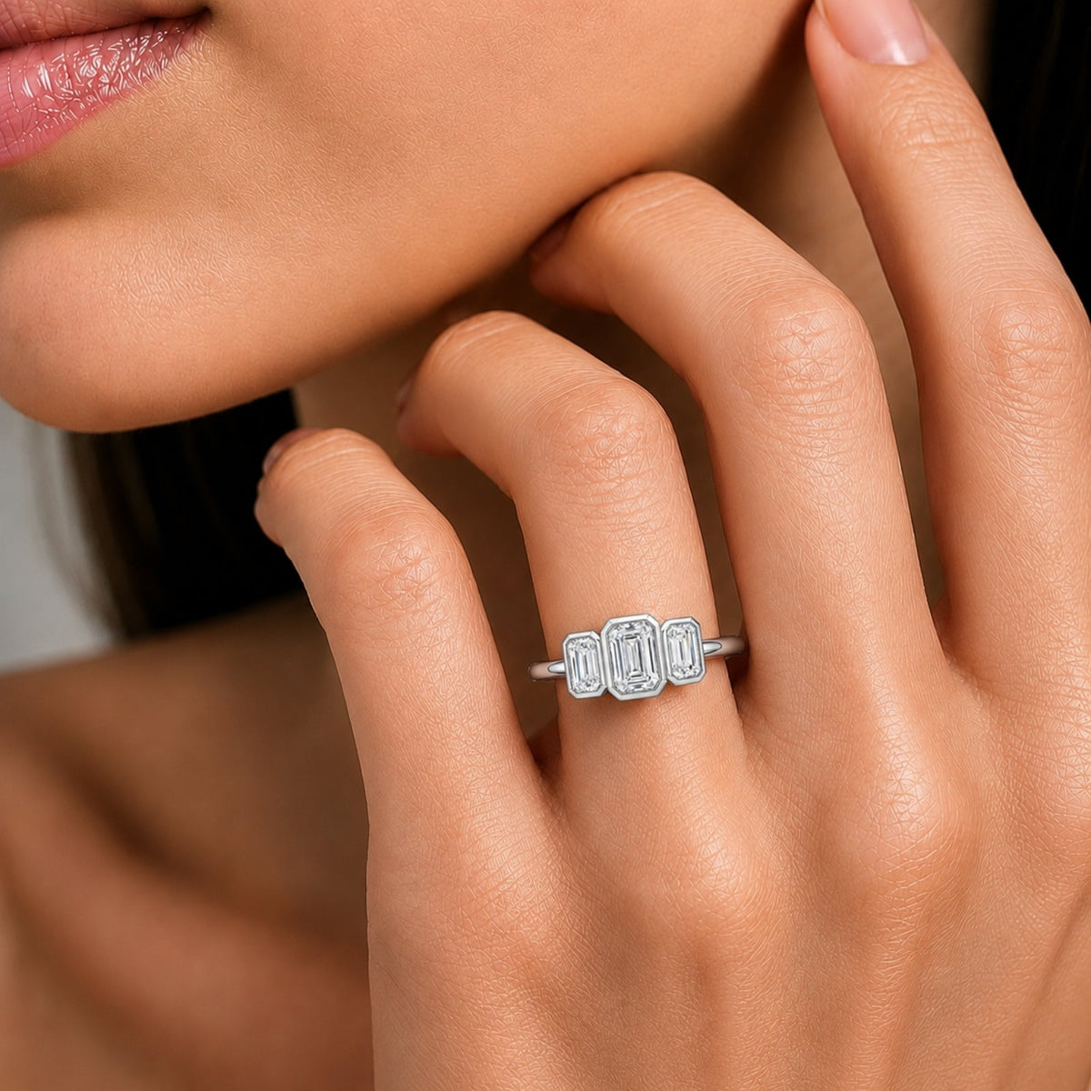 2.5 ct. T.W. Lab-Grown Diamond Emerald-Cut Three-Stone Engagement Ring in 14K White Gold or 14K Yellow Gold