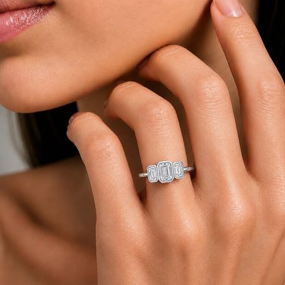 2.5 ct. T.W. Lab-Grown Diamond Emerald-Cut Three-Stone Engagement Ring in 14K White Gold or 14K Yellow Gold