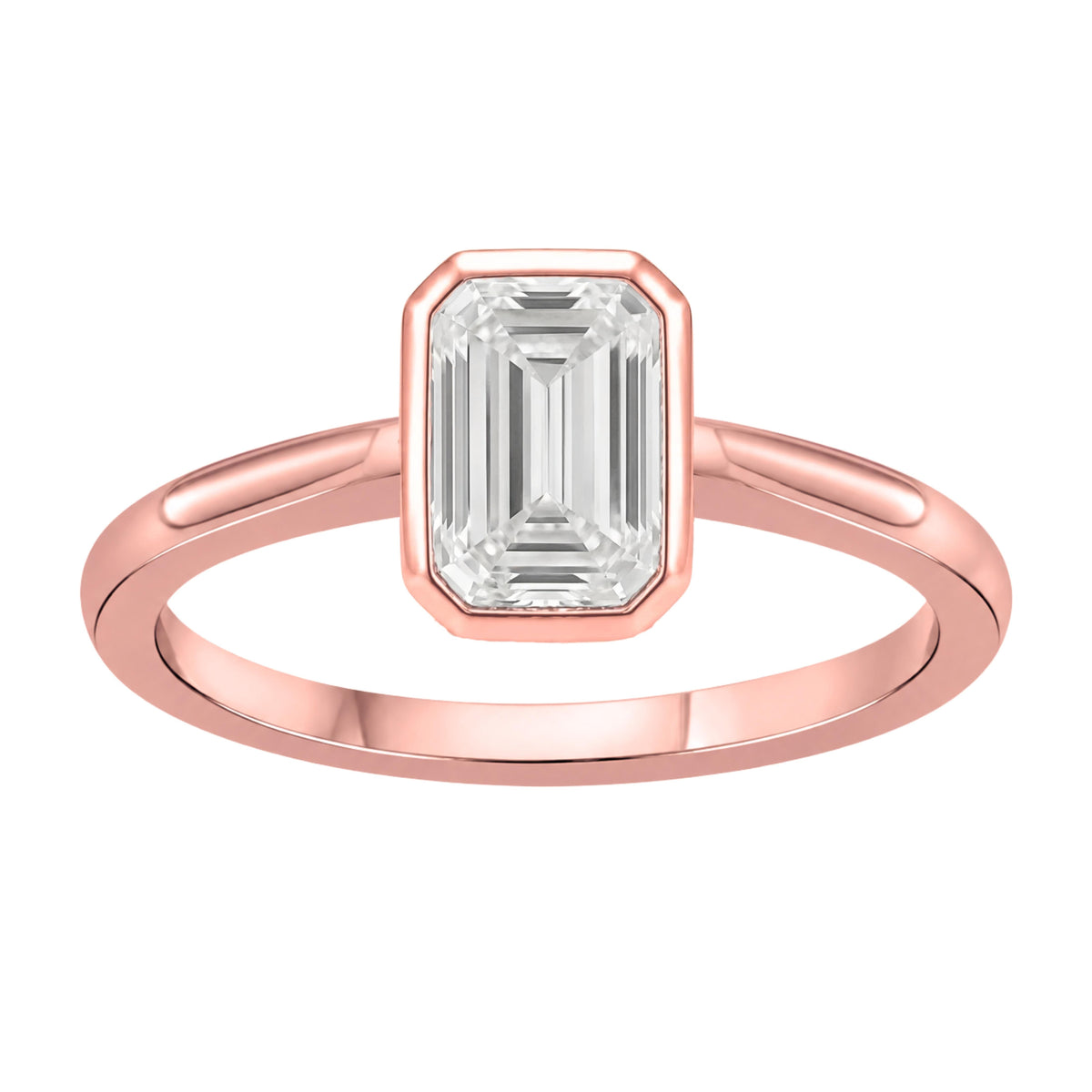 1 to 6 ct. T.W. Lab-Grown Diamond Emerald-Cut Solitaire Bezel Engagement Ring in 14K White Gold or 14K Yellow Gold