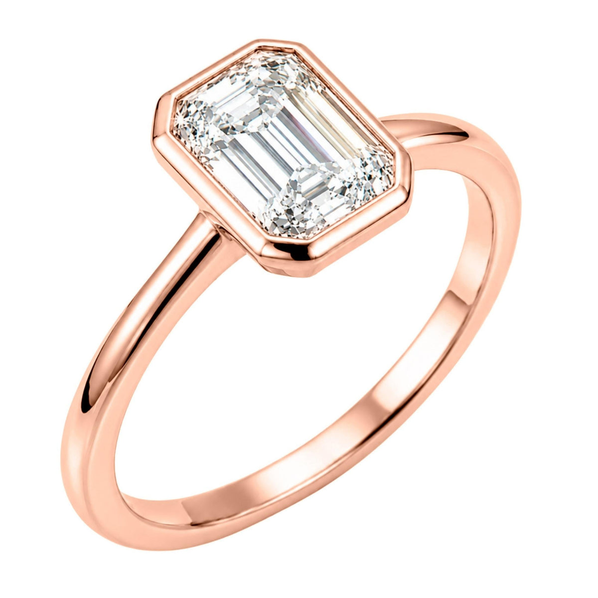 1 to 6 ct. T.W. Lab-Grown Diamond Emerald-Cut Solitaire Bezel Engagement Ring in 14K White Gold or 14K Yellow Gold