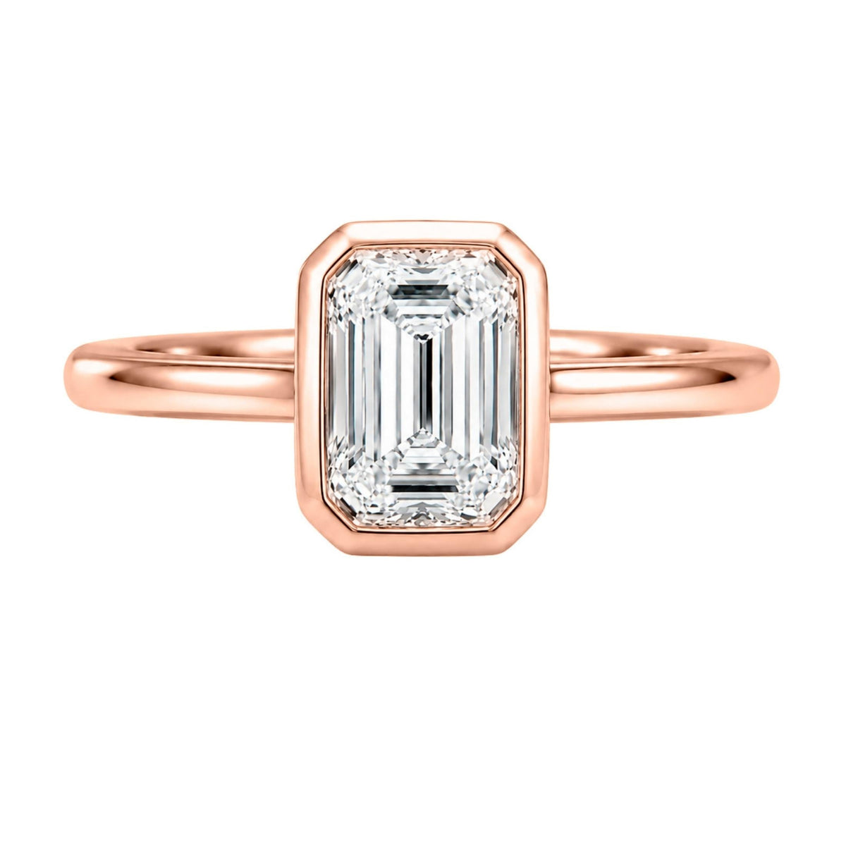 1 to 6 ct. T.W. Lab-Grown Diamond Emerald-Cut Solitaire Bezel Engagement Ring in 14K White Gold or 14K Yellow Gold
