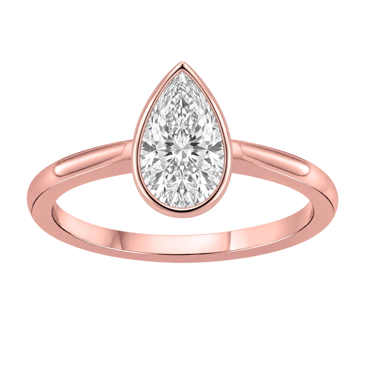 1 to 6 ct. T.W. Lab-Grown Diamond Pear Cut Solitaire Bezel Engagement Ring in 14K White Gold or 14K Yellow Gold
